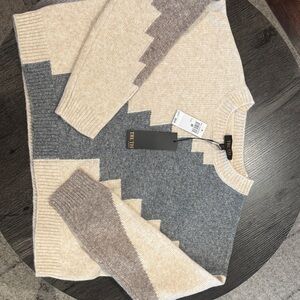 NWT TRUTH Neutral Geometric Colorblock Crewneck Sweater - Beige, Gray, Taupe - M